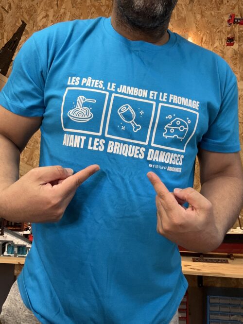 T-shirt Bleu "les pates, le jambon et le fromage" taille 2XL