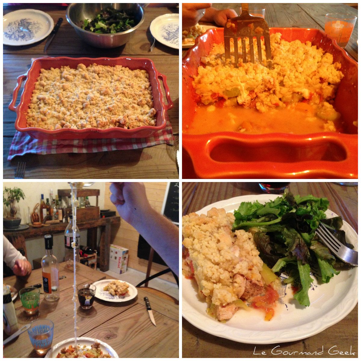 Crumble salé au légumes du soleil, mozza et poulet.
